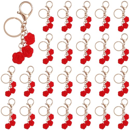 NIMBLOOM 25 Pcs Red Rose Keychains, Alloy Flower Keychain Bulk for Wedding Bridal Guests Souvenir, Romantic Party Favors S...