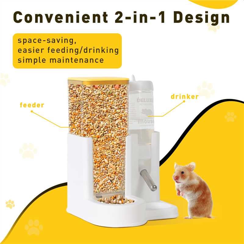Hamster Water Bottle Standing Water Dispenser No Drip 2 in 1 Large Capacity Small Animal Automatic Food Bowl for Cage Acce...