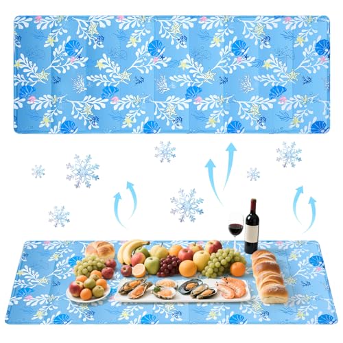 Meanplan 1 Pcs 17.7"x 47.2" Large Reusable Freezable Ice Mats for Buffet Table Cooling Trays Cold Plate for Food Cheese De...