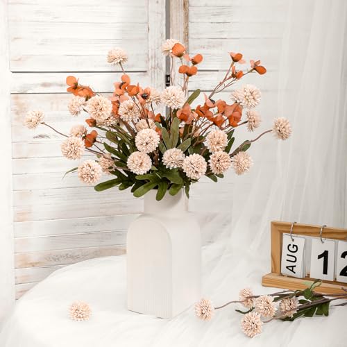 LILUYTO Faux Flowers for Vase,8 pcs Artificial Pom Pom Chrysanthemum Flowers with Wild Flowers,Spring Floral Stems Arrange...