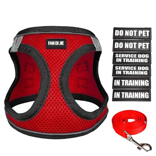 Service Dog Harness Vest Set Emotional Support Small Size Dog- 6PCS Removable Patches -Mesh Puppy Harness and Leash Set Tr...
