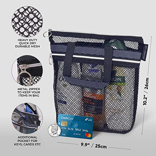 DV Lifestyle Mesh Shower Bag 10.2x9.9'' Quick-Dry Caddy with Zipper & 2 Pockets. Portable Toiletry Tote for Bathroom, Gym,...