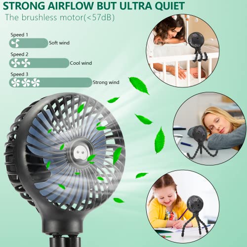 snawowo Mini Handheld Personal Portable Fan, Baby Stroller Fan, Car Seat Fan, USB or Battery Powered, with Flexible Tripod...