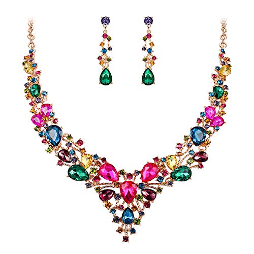 EVER FAITH Bridal Bride Jewelry Set Crystal Flower Leaf Vine Teardrop Wedding Necklace Earrings Sets
