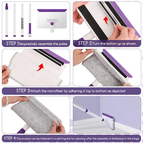 Baseboard Cleaner Tool with Handle, 60" Extendable Long Handle Baseboard Cleaner with 5 Reusable Pads for Baseboards Clean...