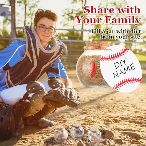 Draupnir Sand Keepsake Jar 12PCS 3.4 oz Baseball Printed Round Jar with Cork Lid, 12 Baseball Cardstock and 12 Hemp Ropes,...