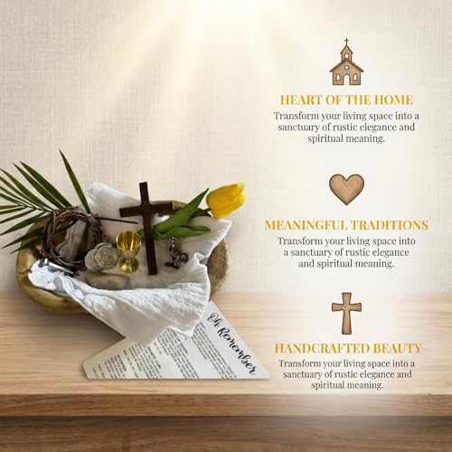 Oh Remember Kit - Easter Resurrection Symbols Decor Tray Set with Wooden Prayer Bowl & Crown of Thorns, Christian Faith Di...