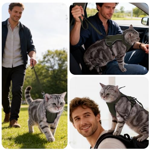 LIANZIMAU Cat Harness and Leash Escape Proof,Adjustable Cat Harness for Outdoor Walks with Reflective Strip, Lightweight a...