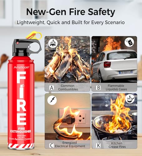 AmzBoom 2-Pack Fire Extinguisher for Home, Kitchen, Car, and Grill with Mounting Bracket– Extinguishing Spray, Compact A, ...