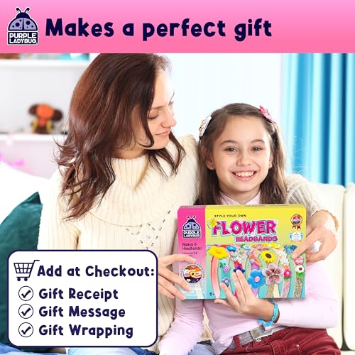 PURPLE LADYBUG Flower Headband Making Kit for Girls - Summer Toys for Kids Ages 4-8, Summer Crafts for Kids, 6 Year Old Gi...