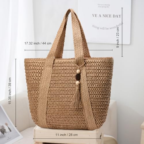 YAVCOOL Straw Beach Bags for Women Woven Beach Tote Bag Casual Boho Large Shoulder Handbags Purse for Vacation Holiday