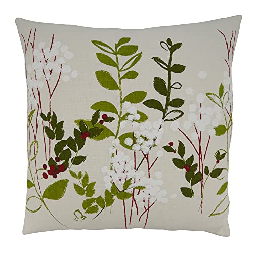 SARO LIFESTYLE Noël Jardin Collection Holiday Botanical Design Throw Pillow with Poly Filling, 20", Natural