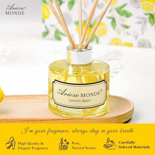 Reed Diffuser & Scented Candle Gift Set, Lemon Basil Oil Diffuser Sticks, Fragrance Diffuser & Soy Wax Candles in Glass Ja...
