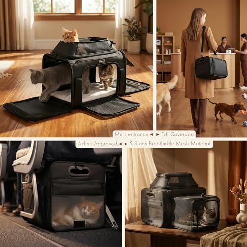 Top and Side Expandable Pet Carrier with Treat & Pet Window,18x11x11 Inch Delta American United Airline Approved,Soft-Side...