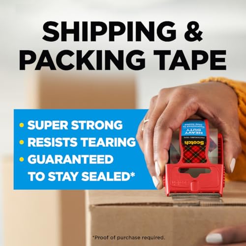 Scotch Heavy Duty Shipping Packing Tape, Clear, Shipping and Packaging Supplies, 1.88 in. x 27.7 yd., 1 Tape Roll with Dis...