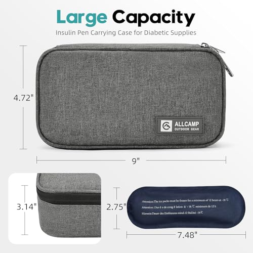 ALLCAMP Insulin Cooler Travel Case TSA Approved, Diabetic Medication Cooler Bag with 4 Ice Packs & Multi-Layer Storage, Po...