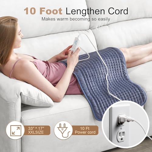 VAAGHANM Heating Pad: 33 x 17 inches Electric Heating Pad for Back -Extra Large Heat Pad for Shoulder/Neck/Knee/Arms - Upg...