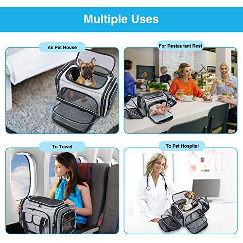 Airline Approved Pet Carrier, Large Soft Sided Pet Travel TSA Carrier 4 Sides Expandable Cat Collapsible Carriers with Rem...