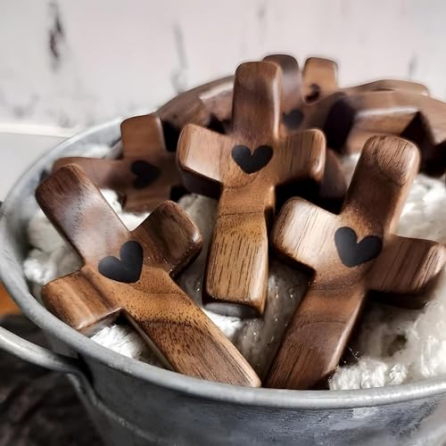 Yookin Cross My Heart/Encouragement Gift Wood Comfort Pocket Prayer Cross for Clutching, Clinging and Praying Christian Re...