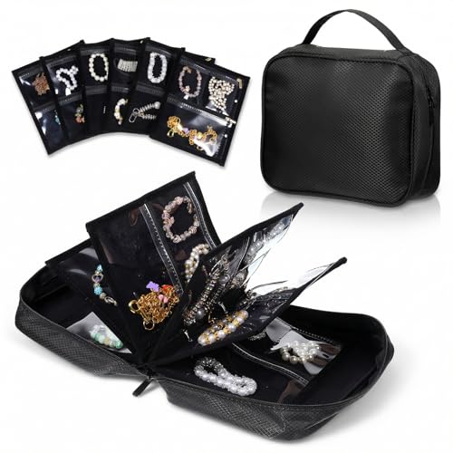 Waterproof Anti-Tarnish Travel Jewelry Organizer Case with Multiple Clear Zipper Pockets, Large Capacity Foldable Jewelry ...