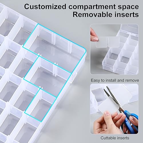 2 Pack 36 Grids Clear Plastic Organizer Box with Adjustable Dividers, Small Craft Organizers and Storage, Compartment Cont...