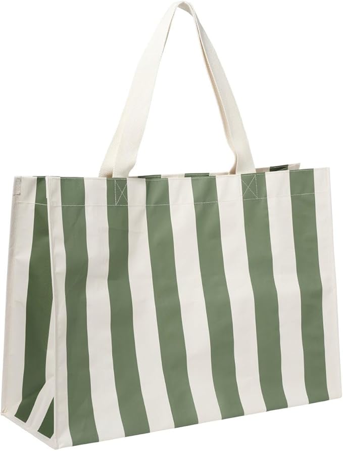 Carryall Beach Bag | The Vacay Olive Stripe