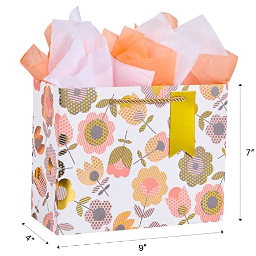 SUNCOLOR 2-Pack 9" Flower Gift Bags with Tissue Paper– Floral Gift Bags for Mother's Day, Birthday, Bridal Shower, Easter,...