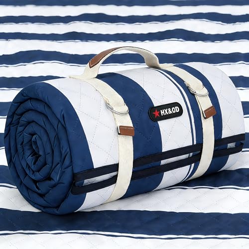 HX&OD Outdoor Picnic Blanket Extra Large, 80”x60” Waterproof Picnic Mat Foldable Camping Blanket Portable with Carry Strap...