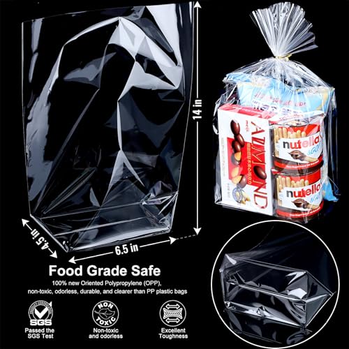 Voikinfo Bottom Gusset Bags 50Pcs 11X14 Clear Cellophane Bags Large Basket Wrapping Gift Wrap Cello Bags Treat Bags Party ...