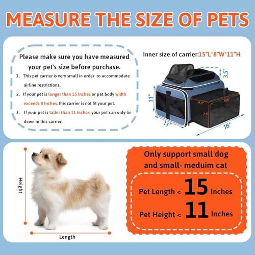 Petskd Top and Side Expandable Pet Carrier 18x11x11 Inches Delta United Airline Approved, Soft-Sided Carrier for Small Cat...