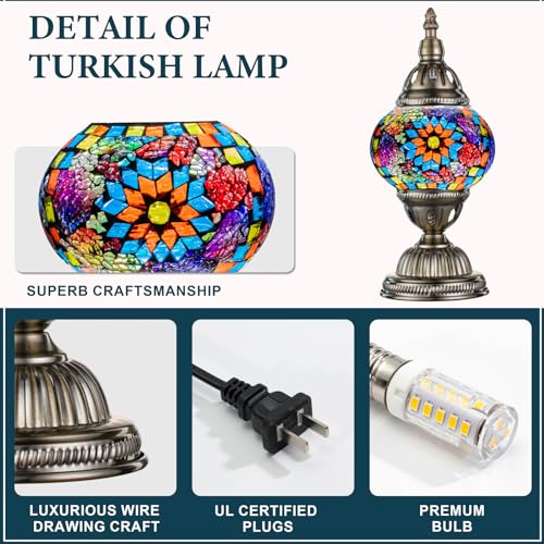 Marrakech Turkish Table Lamp with Bronze Base，Handmade Colorful Moroccan Tiffany Style Mosaic Glass Night Stand Light Fixt...