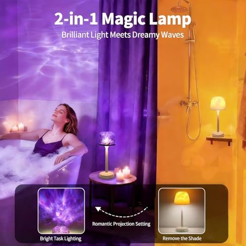 Kzictrs Cordless Waterproof Shower Lamp, Rechargeable Bathroom Lamp with Remote & Touch Control 16 Color Changeable Ocean ...
