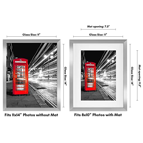 Americanflat 11x14 Picture Frame with Shatter-Resistant Glass - Use as 8x10 Frame with Mat or Display 11x14 Photo Without ...