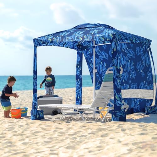 AMMSUN Beach Cabana, 6.2'×6.2' Beach Canopy, Easy Set up and Take Down, Cabana Tent with Sand Pockets, Instant Sun Shade w...