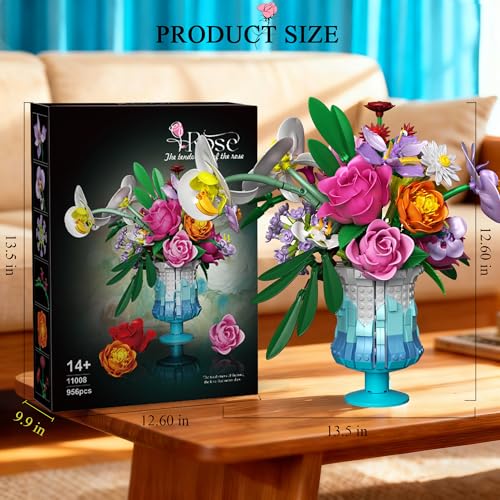Mavo brix Flower Building Set with Vase, Artificial Botanical Flower Set for Adults Women, Home Décor Display, Romantic Gi...