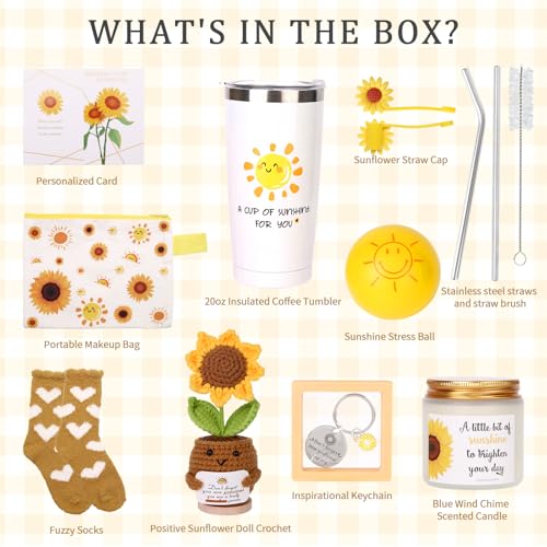 10Pcs Sunshine Gift for Women - Unique Care Package with Sunflower Gifts, Friendship Box of Sunshine for Mom Sister Wife, ...