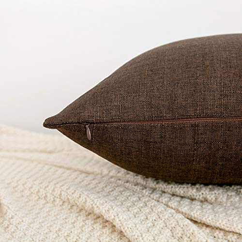 RainRoad Linen Decorative Throw Pillow Covers Cushion Cover Pillow Case for Sofa Couch Bed Chair, Soft Square Dark Brown T...