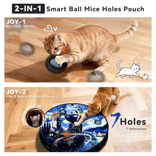 KiwiLove Interactive Cat Toy with Motion Activated Ball & 7-Hole Play Mat, Hide and Seek Exercise Game for Indoor Cats, Au...