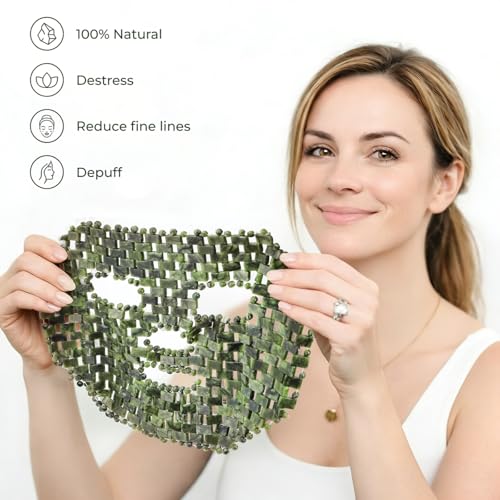 ZOOFOX Jade Facial Mask, 100% Natural Jade Facial Cooling Mask for Hot and Cold Therapy,Green Stone Full Face Mask for Sel...