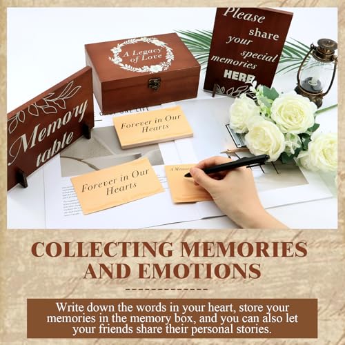 ZYNERY Wooden Memory Keepsake Box for Funeral,115pcs Celebration of Life Memory Cards Set Memorial A Legacy of Love Storag...
