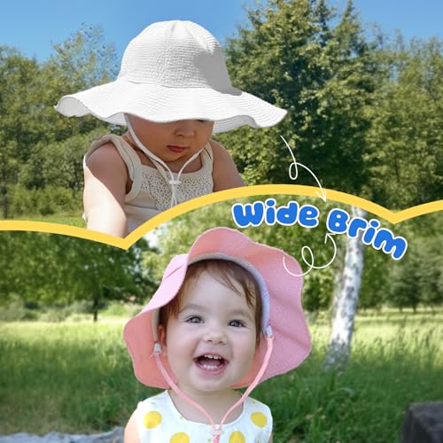 HONGTEYA Baby Sun Hat Toddler Girl Beach Hat Adjustable Outdoor Summer Hat Sun Protection Wide Brim Infant Kids