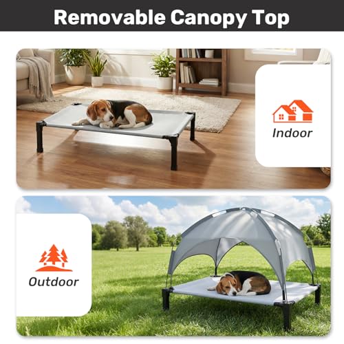 Heeyoo Elevated Dog Bed with Removable Canopy, Portable Dog Cot with Sun Protection Shade Tent, Raised Pet Cooling Cot Bed...