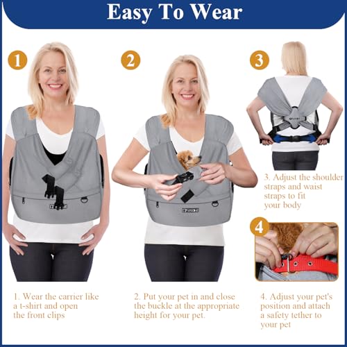 Petskd Dog Carrier Sling for Small Pet 7-15 LBS, Hands Free Front Facing Cat Sling Chest Carrier with Bottom Mat and Adjus...