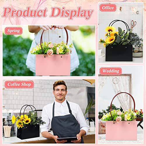 Teling 12 Pcs Kraft Flower Gift Bags Graduation Bouquet Paper Bags with Handle Waterproof Empty for Flowers Rectangle Flor...