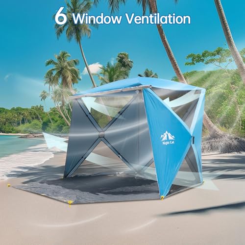 Night Cat Pop-up Beach Tent: 3 4 Persons Beach Shelter with Canopy and Footprint, UPF 50+ UV Protection Backyard Camping O...