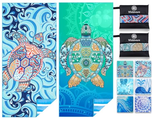 2 Pack Microfiber Lightweight Beach Towel Sand Free Quick Dry Absorbent Thin Compact Towels for Swimming Pool Camping Beac...