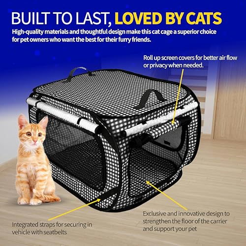 Pet Fit For Life Extra Large Cat Carrier for Travel - Foldable & Portable Collapsible Kennel with Litter Box, Feather Toy...