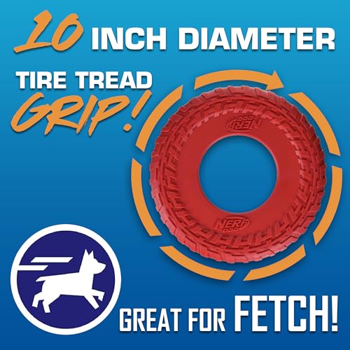 Nerf Dog Tire Flyer Dog Toy Gift Set, 10 Inch Flying Disc Dog Fetch Toys, Rubber Dog Toy for Medium Dogs and Large Dogs, R...