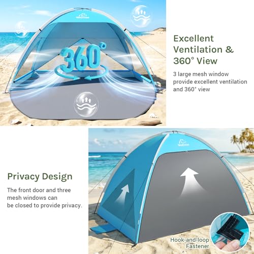 Wolfwise Beach Tent Sun Shelter for 3/4/5 Person with UPF 50+ UV Protection, Sun Shade Beach Tents with Extendable Floor f...