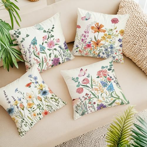 ONFAON Spring Decorations for Home - Spring Pillow Covers 18x18, Outdoor Pillow Covers Springtime Farmhouse Throw Pillow C...